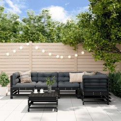Salon de jardin 6 pcs Noir Bois de pin massif 
