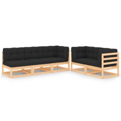 Salon de jardin 5 pcs avec coussins Bois de pin massif 