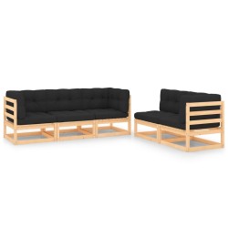 Salon de jardin 5 pcs avec coussins Bois de pin massif 