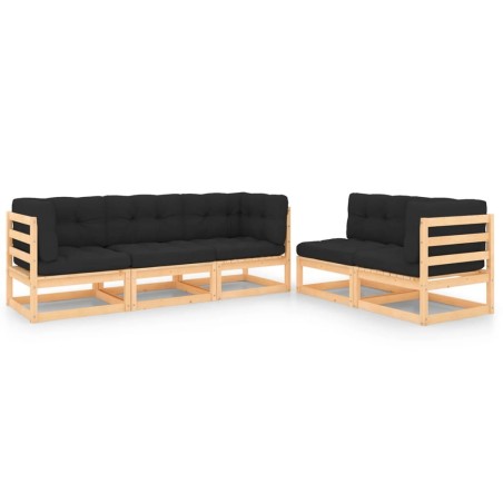 Salon de jardin 5 pcs avec coussins Bois de pin massif 