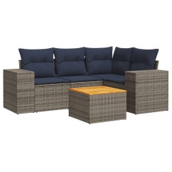 Salon de jardin 5 pcs avec coussins gris résine tressée 