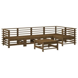 Salon de jardin 6 pcs Marron miel Bois de pin massif 