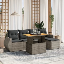 Salon de jardin 6 pcs avec coussins gris résine tressée 