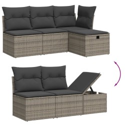 Salon de jardin 6 pcs avec coussins gris résine tressée 