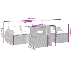 Salon de jardin 6 pcs avec coussins gris résine tressée 