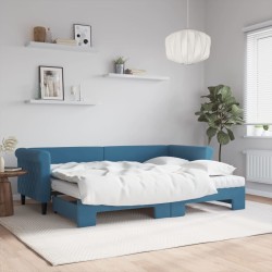 Lit de jour avec lit gigogne et matelas bleu 80x200 cm velours 