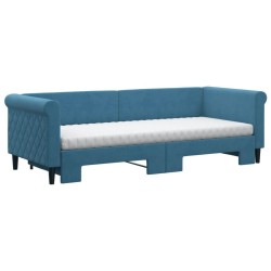 Lit de jour avec lit gigogne et matelas bleu 80x200 cm velours 