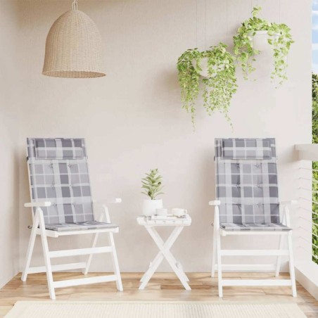 Coussins de chaise à dossier haut lot de 2 carreaux gris 
