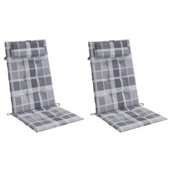 Coussins de chaise à dossier haut lot de 2 carreaux gris 