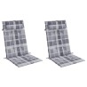 Coussins de chaise à dossier haut lot de 2 carreaux gris 
