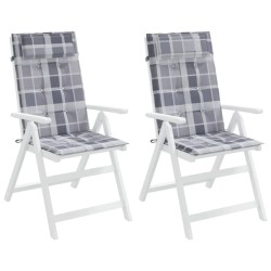 Coussins de chaise à dossier haut lot de 2 carreaux gris 