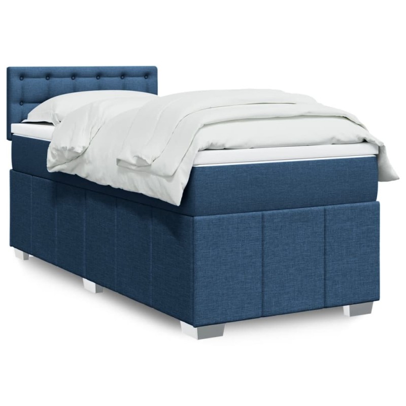 Sommier à lattes de lit avec matelas Bleu 90x190 cm Tissu 