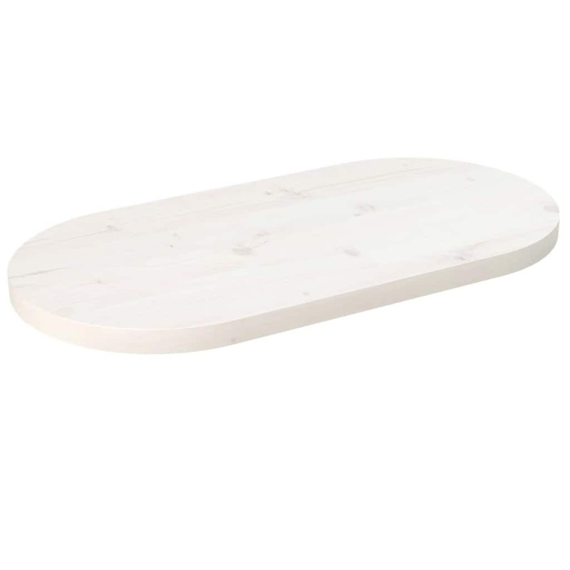 Dessus de table blanc 70x35x2,5 cm bois de pin massif ovale 