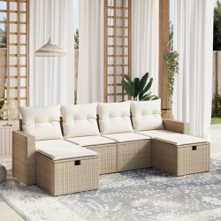 Salon de jardin avec coussins 6 pcs beige résine tressée 
