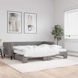 Lit de jour avec gigogne et matelas gris foncé 90x200 cm tissu 