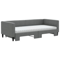 Lit de jour avec gigogne et matelas gris foncé 90x200 cm tissu 
