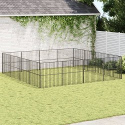 Parc pour chien 16 panneaux noir acier galvanisé 
