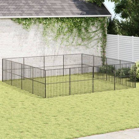 Parc pour chien 16 panneaux noir acier galvanisé 