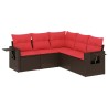 Salon de jardin avec coussins 5 pcs marron résine tressée 
