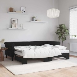 Lit de jour avec lit gigogne et matelas noir 80x200 cm velours 