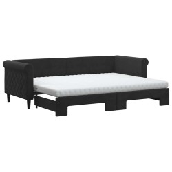 Lit de jour avec lit gigogne et matelas noir 80x200 cm velours 