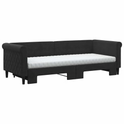 Lit de jour avec lit gigogne et matelas noir 80x200 cm velours 
