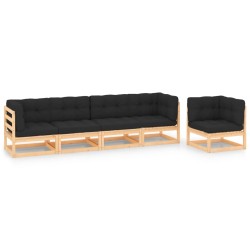 Salon de jardin 5 pcs avec coussins Bois de pin massif 