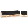 Salon de jardin 5 pcs avec coussins Bois de pin massif 