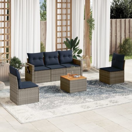 Salon de jardin 6 pcs avec coussins gris résine tressée 