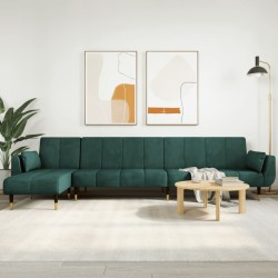 Canapé-lit en forme de L vert foncé 275x140x70 cm velours 
