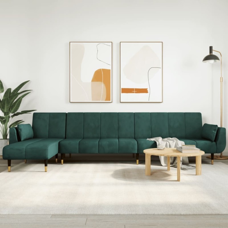 Canapé-lit en forme de L vert foncé 275x140x70 cm velours 