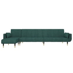 Canapé-lit en forme de L vert foncé 275x140x70 cm velours 