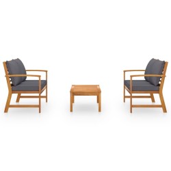 Salon de jardin 3 pcs avec coussin Bois d'acacia solide 