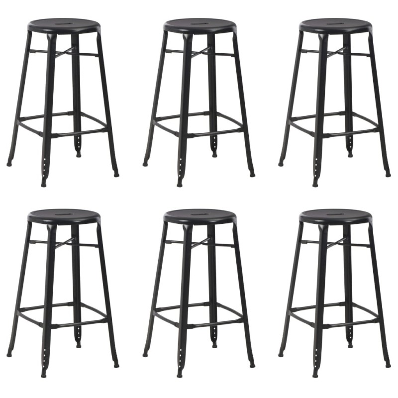 Tabourets de bar lot de 6 noir acier Tabourets de bar lot de 6 noir acier