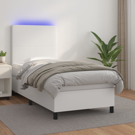 Sommier à lattes de lit avec matelas et LED Blanc 90x190 cm 