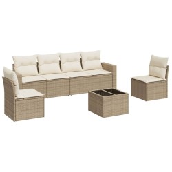 Salon de jardin avec coussins 7 pcs beige résine tressée 
