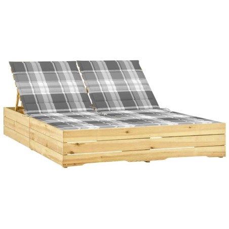 Chaise longue double avec coussins Bois de pin imprégné 