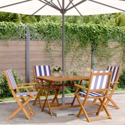 Ensemble à manger de jardin 5 pcs bleu blanc tissu bois massif 