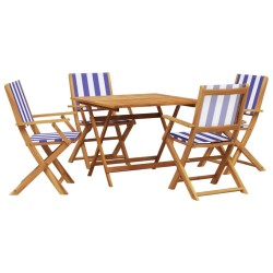 Ensemble à manger de jardin 5 pcs bleu blanc tissu bois massif 