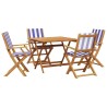 Ensemble à manger de jardin 5 pcs bleu blanc tissu bois massif 