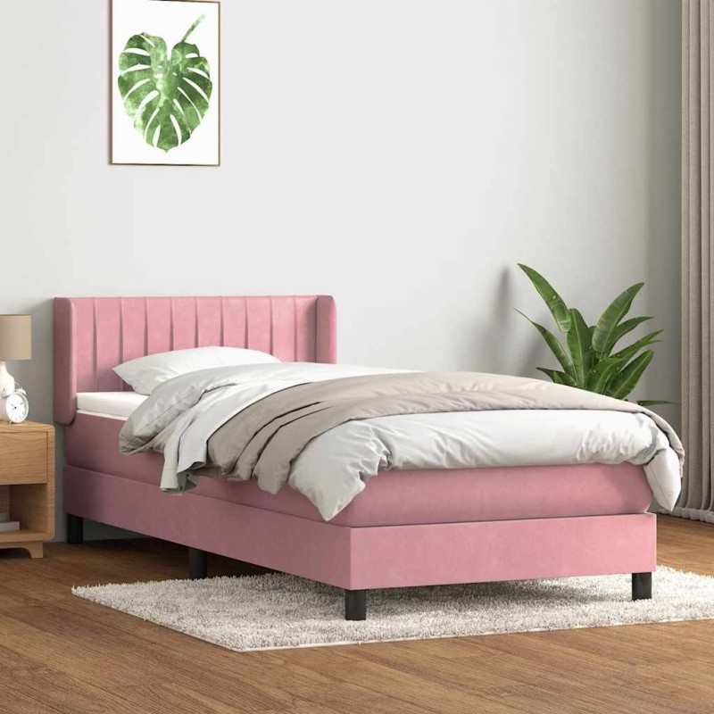 Sommier à lattes de lit avec matelas rose 100x210 cm velours 