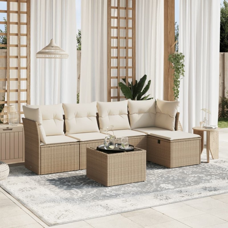 Salon de jardin avec coussins 6 pcs beige résine tressée 