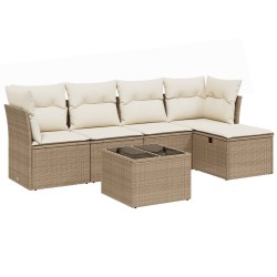 Salon de jardin avec coussins 6 pcs beige résine tressée 