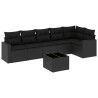 Salon de jardin 7 pcs avec coussins noir résine tressée 