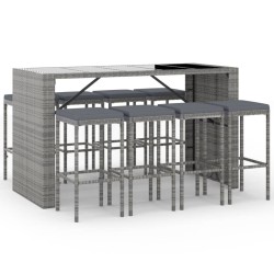 Ensemble de bar de jardin 9 pcs avec coussins gris poly rotin 
