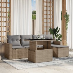 Salon de jardin avec coussins 6 pcs beige résine tressée 