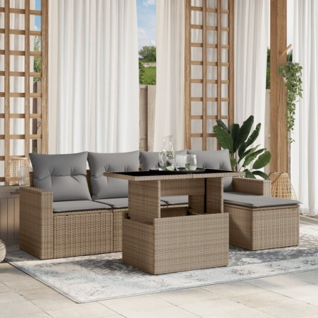 Salon de jardin avec coussins 6 pcs beige résine tressée 