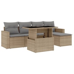 Salon de jardin avec coussins 6 pcs beige résine tressée 