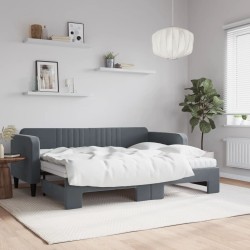 Lit de jour avec gigogne et matelas gris foncé 80x200cm velours 