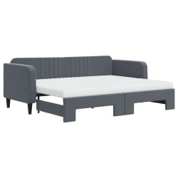 Lit de jour avec gigogne et matelas gris foncé 80x200cm velours 